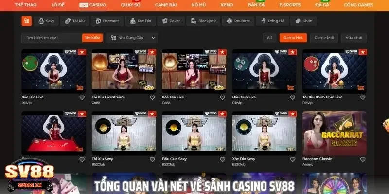 Giới thiệu tổng quan về sảnh casino SV88